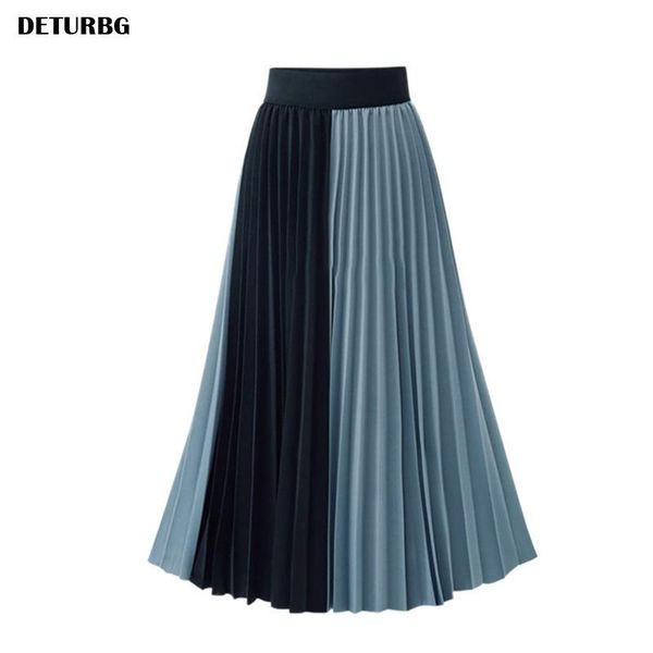 

skirts women's fashion contrast color midi skirt ladies korean high waist pleated thick a-line 2021 spring saias sk509, Black