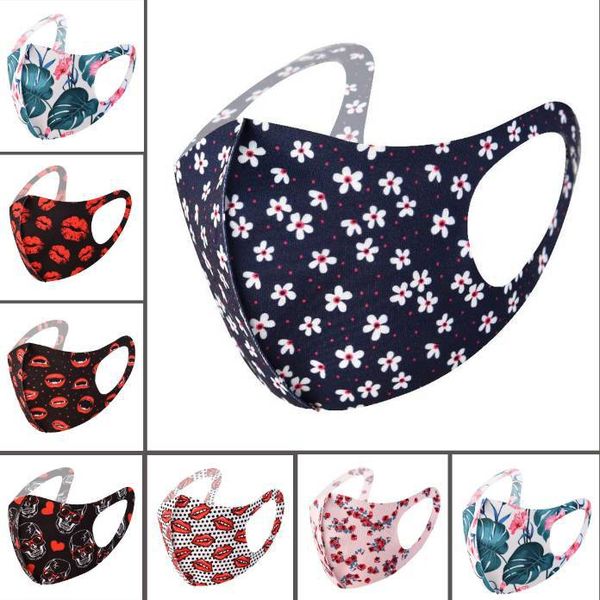 

2021 floral printed face mask for ladies can be washed dustproof three-dimensional ice cotton knitted masks