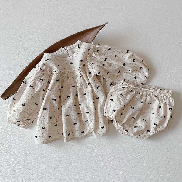 

spring children's baby girls printing long sleeve shirt + shorts clothing sets kids boy girl dot suit clothes, White