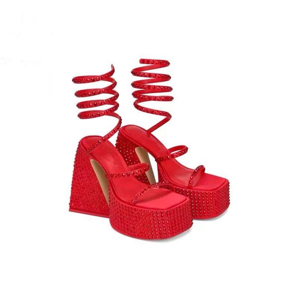 

2022 new style lady suede ladies leather chunky high heel sandals solid narrow bandplatform peep-toe wedding party shoes diamond size 34-44, Black