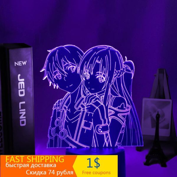 

night lights anime 3d lamp sword art online figure for bedroom decor nightlight birthday gift drop room led light manga sao