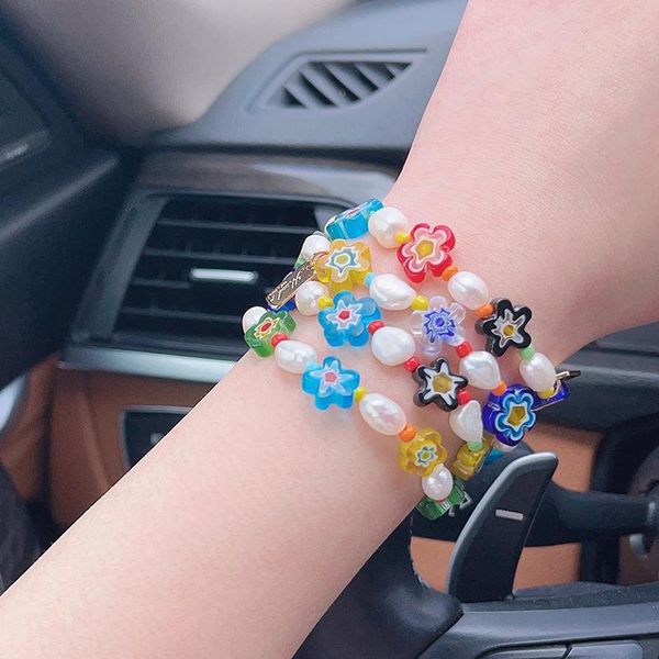 

charm bracelets natural freshwater pearl flower colored glaze loose beads irregular shape for jewelry making diy necklace brace, Golden;silver