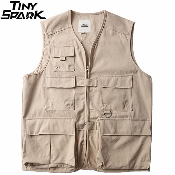Giacche senza maniche Militare Tatical Cargo Vest Mens Harajuku Streetwear Multi tasche Gilet Hip Hop Japan Style 210811