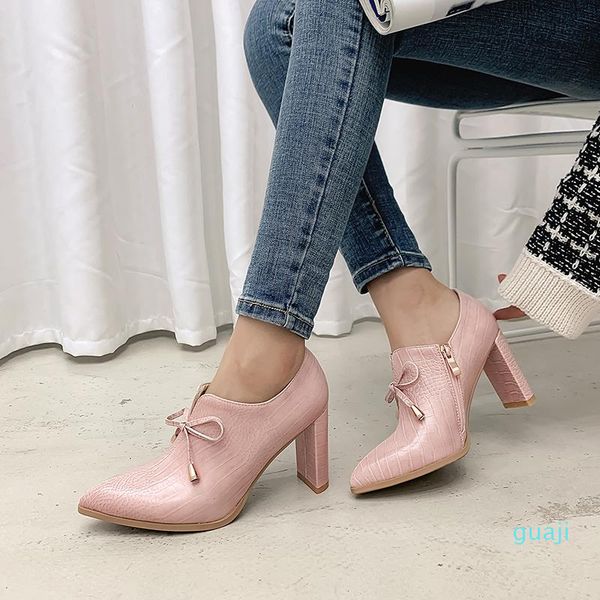 

boots women pumps platform zipper buckle shoes thick heel short boot ladies casual footwear botas mujer high, Black