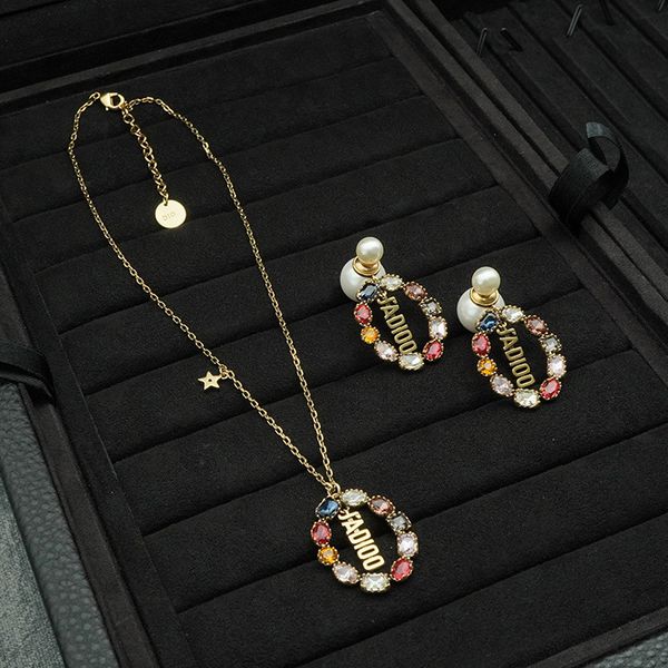 

d new necklace star color diamond letter necklace pearl color diamond earrings, Silver