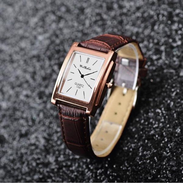 

wristwatches relogio masculino men's watch square business quartz official watches leather clock erkek kol saati gift reloj hombre mont, Slivery;brown