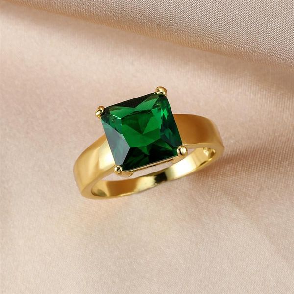 

wedding rings vintage female green crystal stone ring yellow gold color thin engagement for women valentines day gift, Slivery;golden