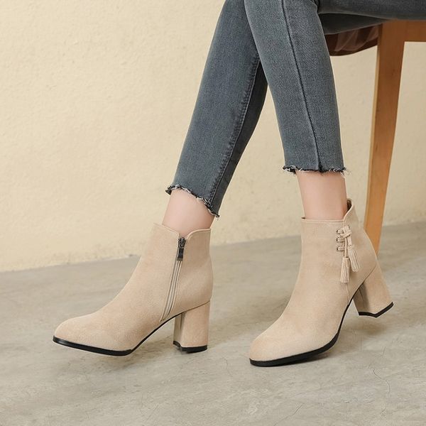 

2021autumn winter high heel martin boots short tube side zipper 6184, Black