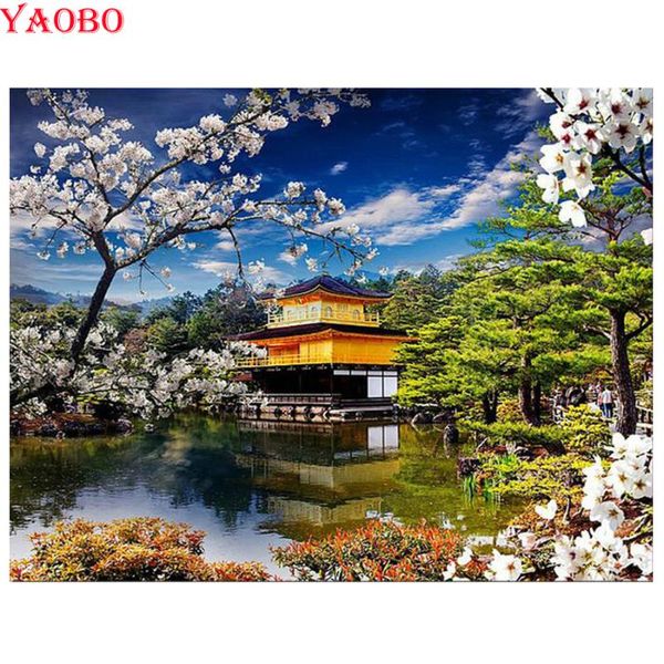 

diamond painting sakura embroidery natural lakeside scenery 5d diy cross stitch full square mosaic art