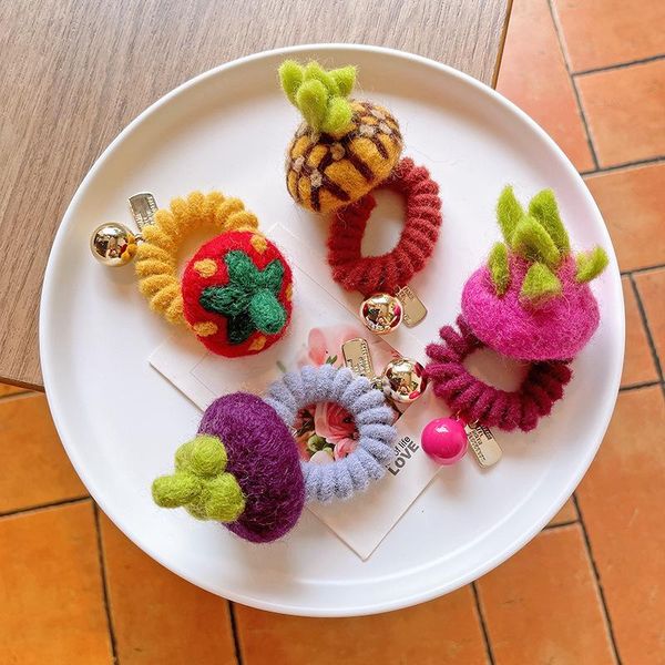 

hair accessories cartoon fruit telephone wire elastic band girl kid women sweet bell rope ring tie scrunchy headwear, Slivery;white