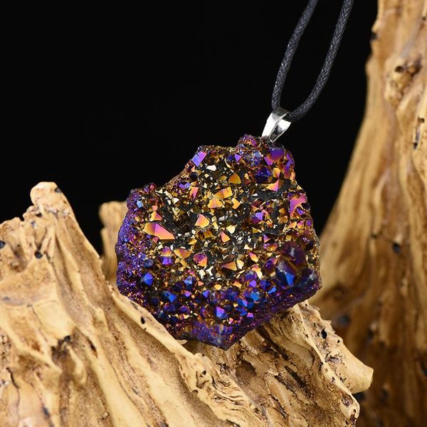 

pendant necklaces 1pcs irregular natural reiki healing chakra stone druzy quartz geode crystal slice necklace, Silver