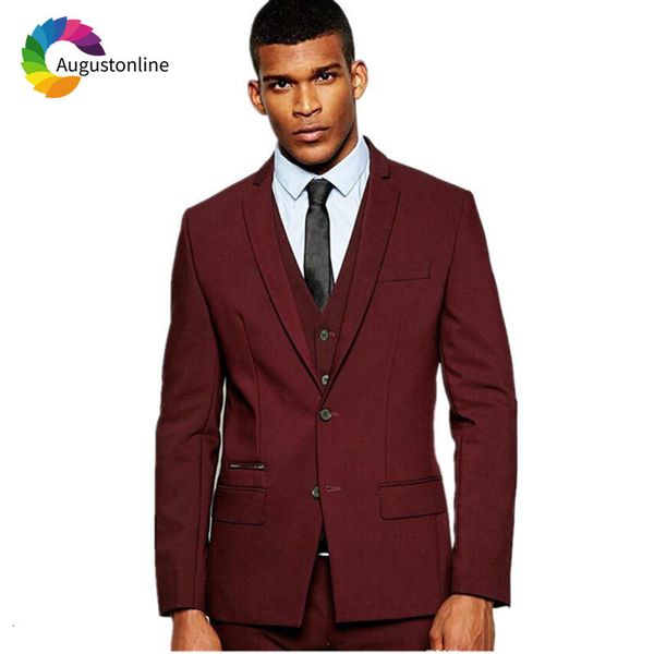 

men's suits & blazers vintage custom made burgundy men wedding groom tuxedo fit prom wear man blazer 3piece jacket pants vest high, White;black