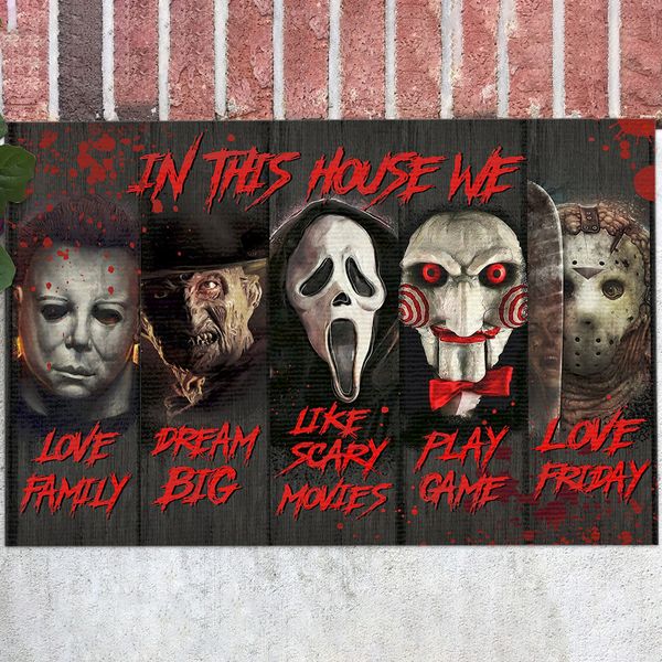 

cloocl horror movie carpets 3d graphic in this house we like scary movies doormat fashion funny carpet non-slip floor mats