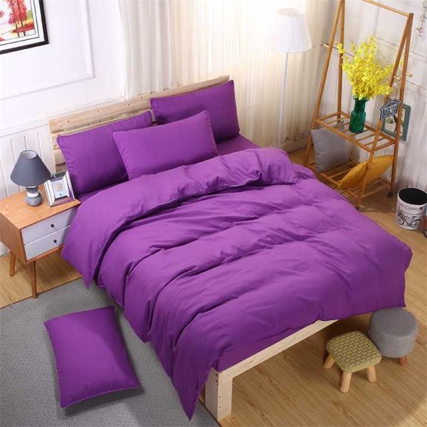 Classic Simples Sólido Color Color Sets King Rainha Cheia Twin Tamanho Puro Roxo Duvet Capa Folha Plana Fronha (s) Conjunto de 3,4-PC 211007