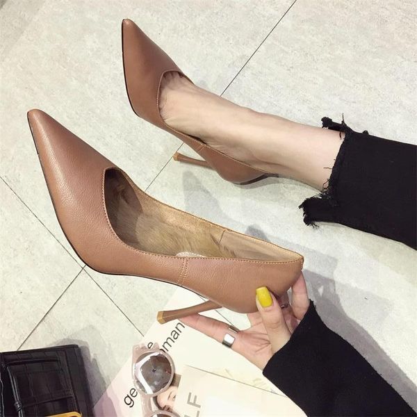 

dress shoes wild girl shallow mouth 8cm high heel real hair with single comfortable., Black