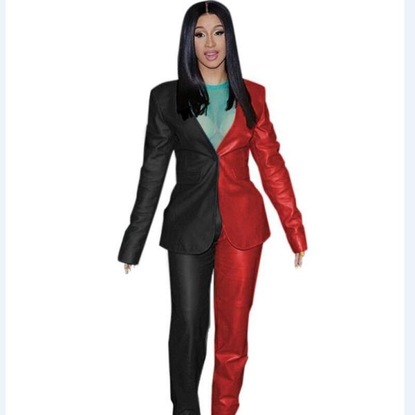 

two piece dress contract color spliced fashion lady suit single button blazers and long pants 2 set high street outfit df8241, White