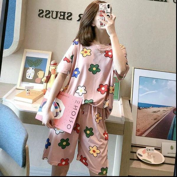 

night wear pajamas teenagers womens sleepwears home clothing with shorts summer cotton, Black;red