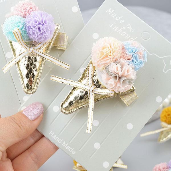 

hair accessories handmade toddlers clips kids girls safe headdress bow flower ice-cream barrette a311, Slivery;white
