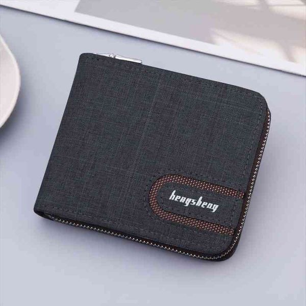 

brand short mens wallet with coin pocket canvas zipper clutch purse bag for male money denim card holder, Red;black