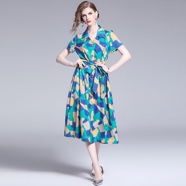 

boutique dress 2021 mid summer long with slim waist and geometric pattern, Black;pink