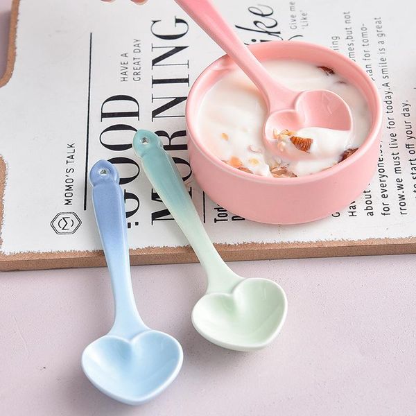 

nordic glaze gradient ceramic spoon family couple creative cute heart-shaped dessert spoons