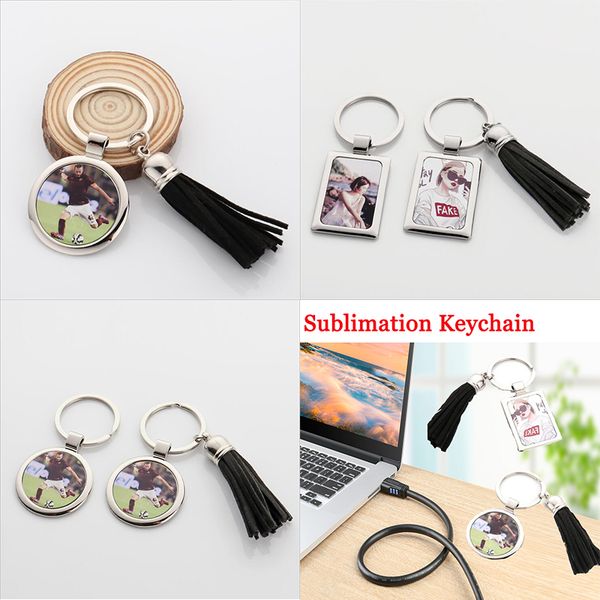 

personalized sublimation key chain blank diy keychain with heat transfer coating christmas party small jewelry for friends 2 styles