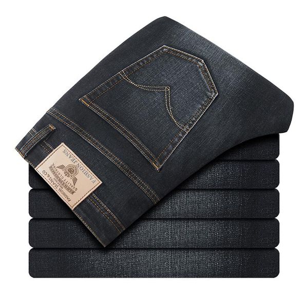

men's jeans fashion mens slim elastic pantalon homme business casual trousers classic style straight denim pants, Blue
