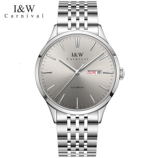 

carnival mark luxury clock man fashion mechanical waterproof sapphire calendar automatic relogio masculino, Slivery;brown