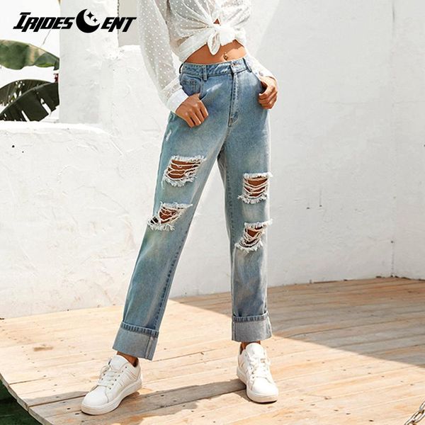 

woman jeans high waist stright denim pants blue streetwear vintage quality fashion harajuku straight ripped women's
