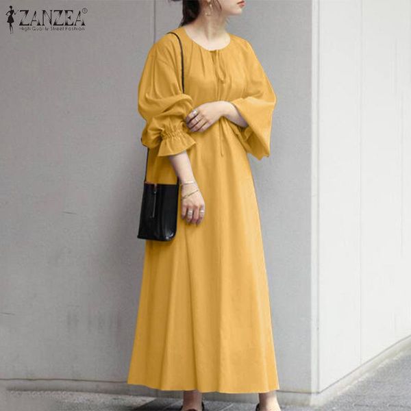 

casual dresses zanzea fashion holiday party sundress elegant women spring long lantern sleeve ruffles dress kaftan robe vestido, Black;gray