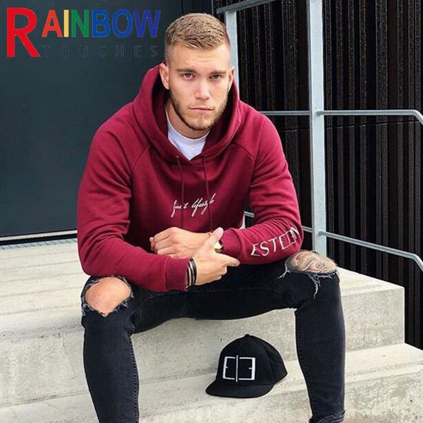 

men's hoodies & sweatshirts rainbowtouches all seasons muscle men sports hoodie printing side pockets running training slim long sleeve, Black