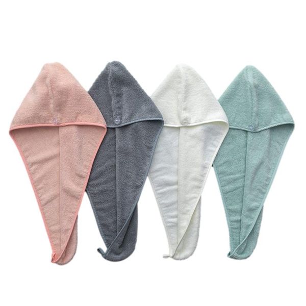 

shower caps home cotton hair towel wrap thicken velvet solid color super absorbent quick dry head turban cap with buttons