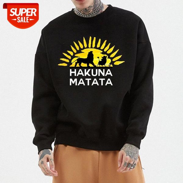 

animated lion print hoodie crew neck blouse plus velvet pullover men #gn2k, Black