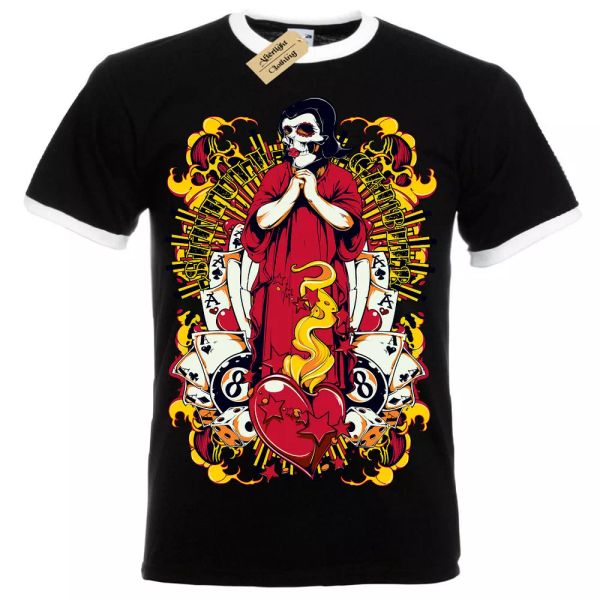 

orar para suerte camiseta hombre ringer, White;black