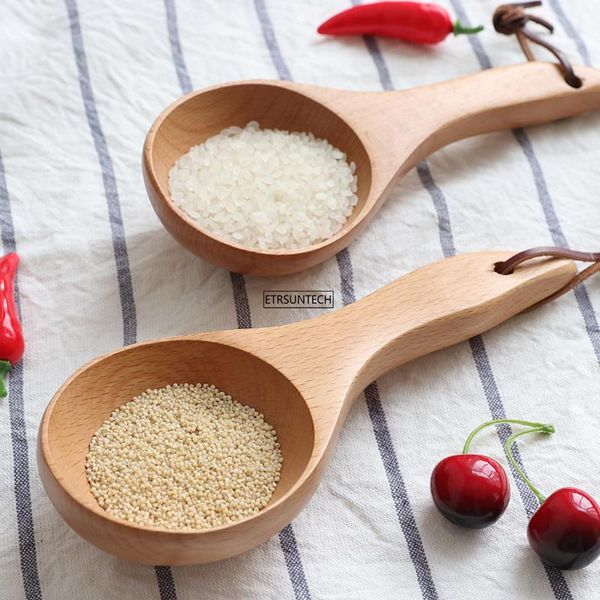 

spoons 30pcs natural wood long handle round for soup cooking wooden korean style