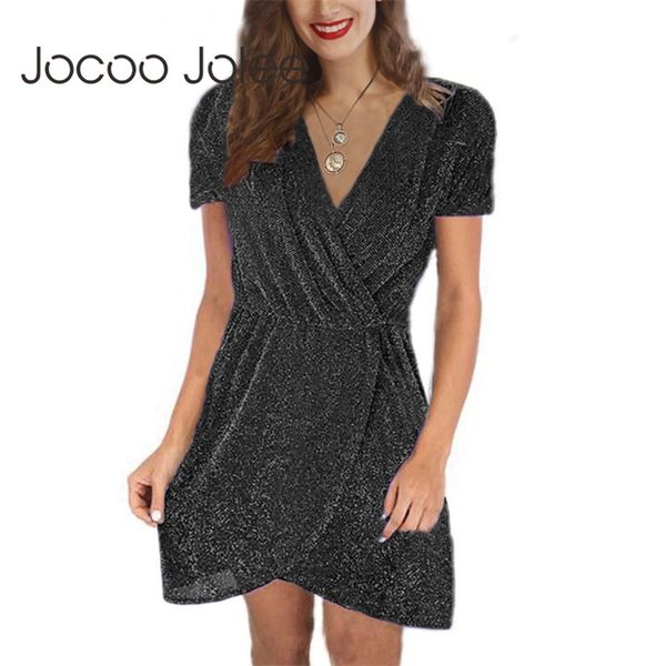 

elegant short sleeve v neck sequins party evening mini casual elastic waist shiny a line dress 210416, Black;gray