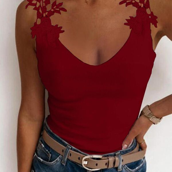 

women's t-shirt summer women sleeveless vest camisole lace flowers embroidered straps slim tank folding casual ladies plus size s-5, White