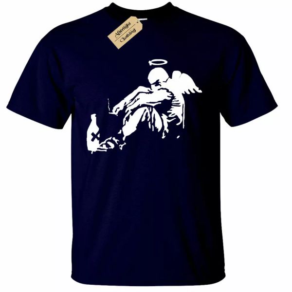 

banksy drunken angel t-shirt tumblr instagram cool street art men t-shirt gift, White;black