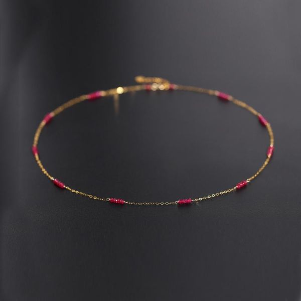 

chains daimi gypsophila plain ruby necklace female gemstones genuine yellow 18k gold color treasure pendant gift, Silver