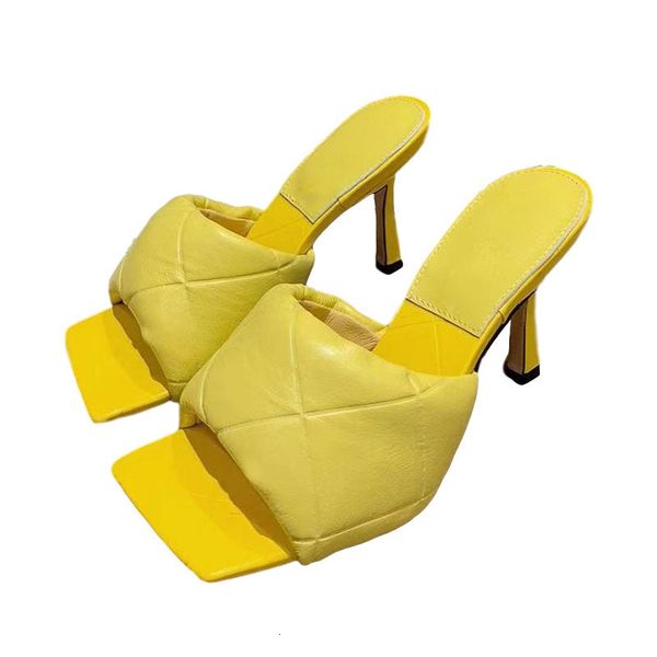 

sandals square toe high heel slippers women rhombus real leather sandals party dress shoes summer candy colors slides female, Black