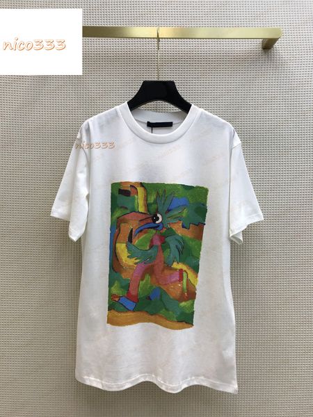 

summer street graffiti animal tee illustration casual loose round neck short-sleeved shirt light luxury bird dragon oil painting tide size s, White;black