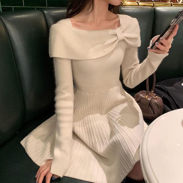 

casual dresses knit one piece dress korean 2021 spring long sleeve slim sweater women elegant office female winter cute, Black;gray