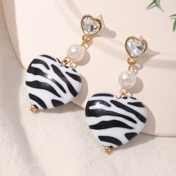 

stud 2021 trend fashion love resin earring for women sweet and cool black white cow pattern earrings charm jewelry party gift, Golden;silver