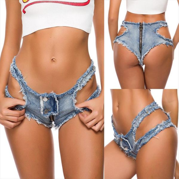 

low waist hole womens jeans denim micro mini shorts push up beach ripped short summer clubwear, Blue
