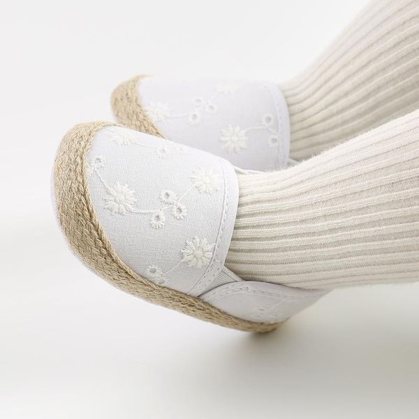

first walkers born baby girls crib shoes anti-slip soft sole flat shoe solid color slip on casual floral embroidered walker