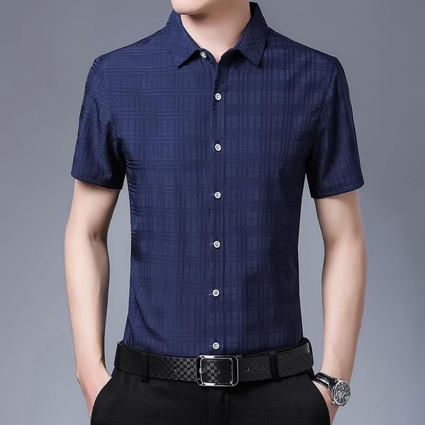

men's dress shirts plaid short sleeve shirt 2021 summer youth casual printed lapel, White;black