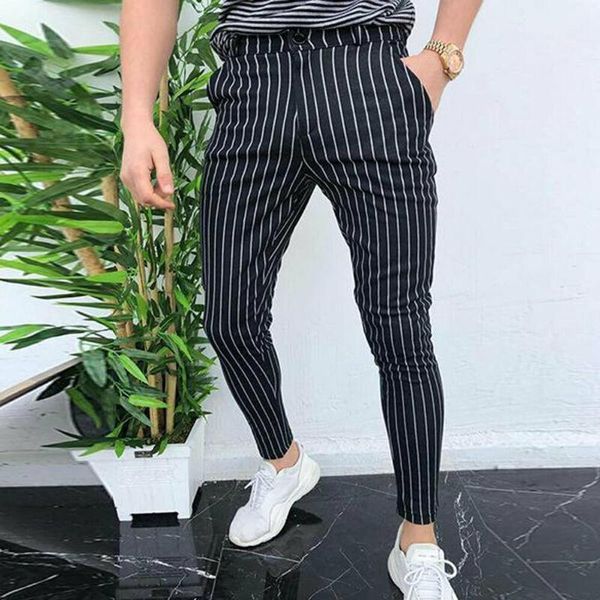 

men's pants men fashion slim fit striped pencil work business luxury male bottoms smart casual joggers pant 2021 autumn winter, Black