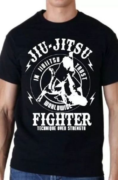 

Brazilian Jiu-Jitsu Gracie Fighter T shirt UFC MMA Pride Fighting Fight, White;black