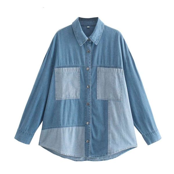 

autumn women's youth color matching denim single breasted loose casual coat, Black;brown