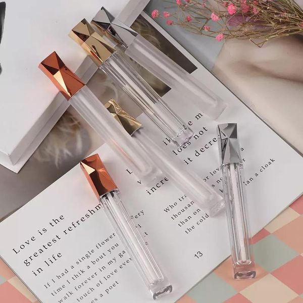 

50pcsclear lip gloss containers with silver or golden lid empty cosmetic tube refillable bottles storage & jars